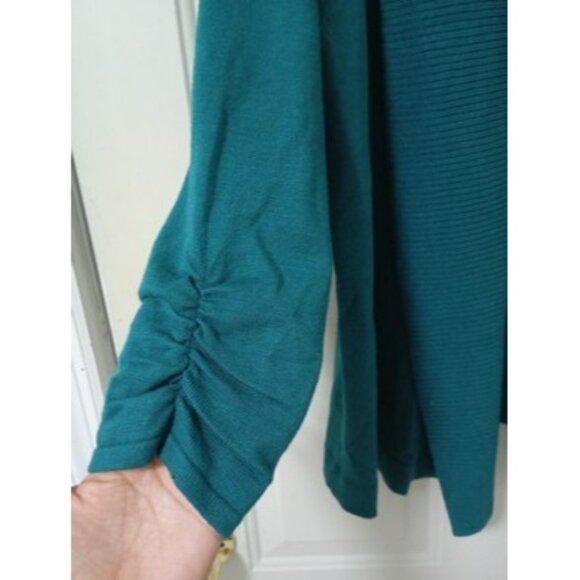 JM Collection Womens Open Front Cardigan Sweater Teal XL Ribbed Design - Picture 5 of 12
